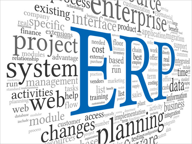 Enterprise Resource Planning System CRM in word tag cloud